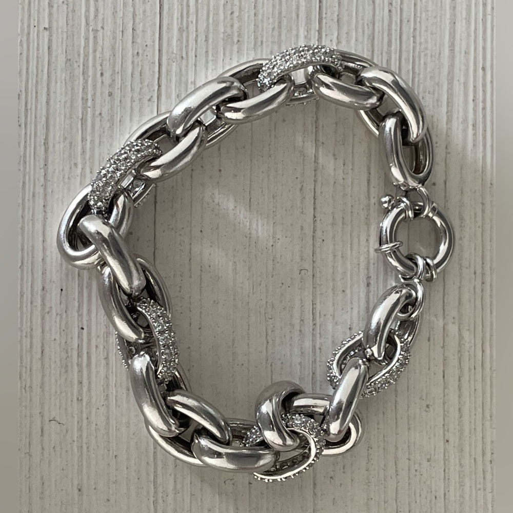 925 sterling oval linked pavè accent bracelet